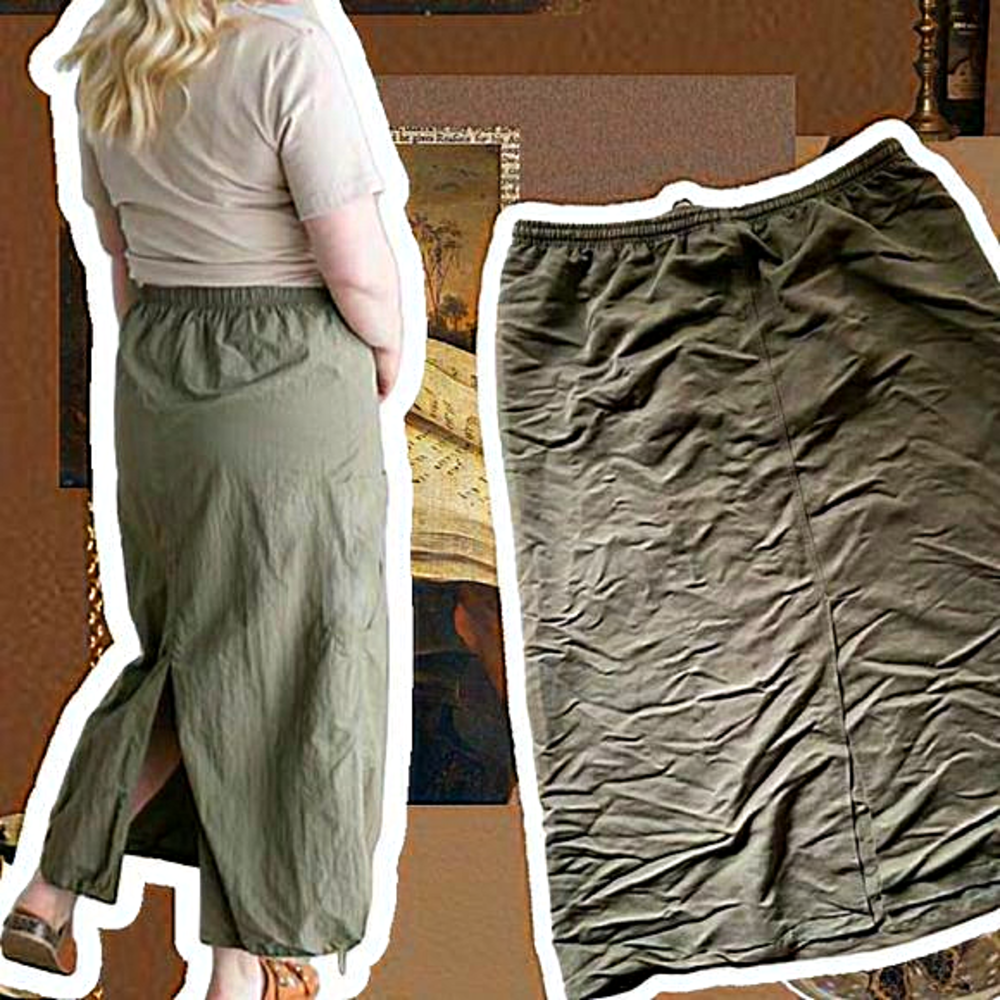 Vintage 90s White Stag Olive Green Utility Drawstring Waist Cargo‎ Maxi Skirt